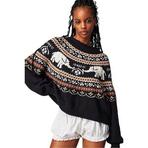Free People Nellie Elephant Cozy Oversized Boho Sweater Black Size Small